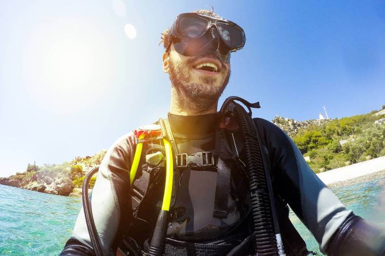 scuba diving with a beard