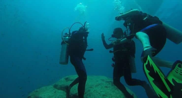 underwater communication with hand signals