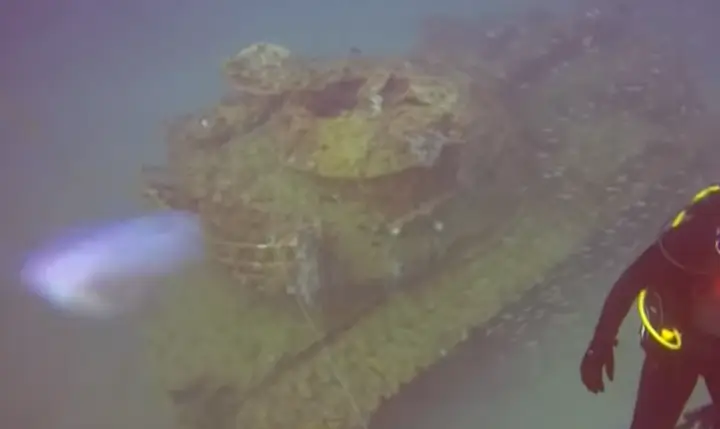 army tank underwater at Venice
