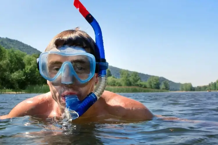man with dry snorkel
