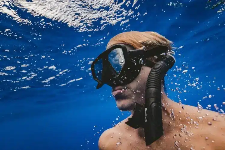 man with snorkel underwater