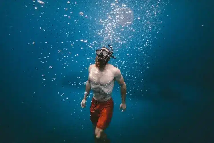 bearded man snorkeling