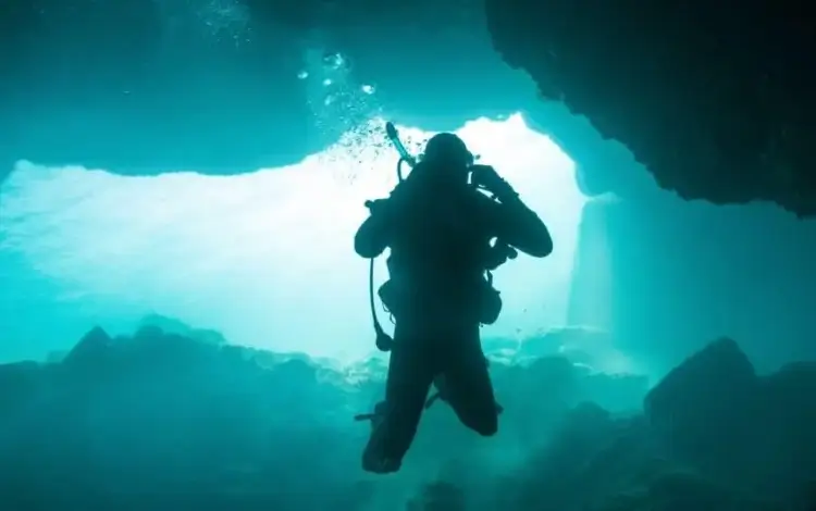 diving in a cave